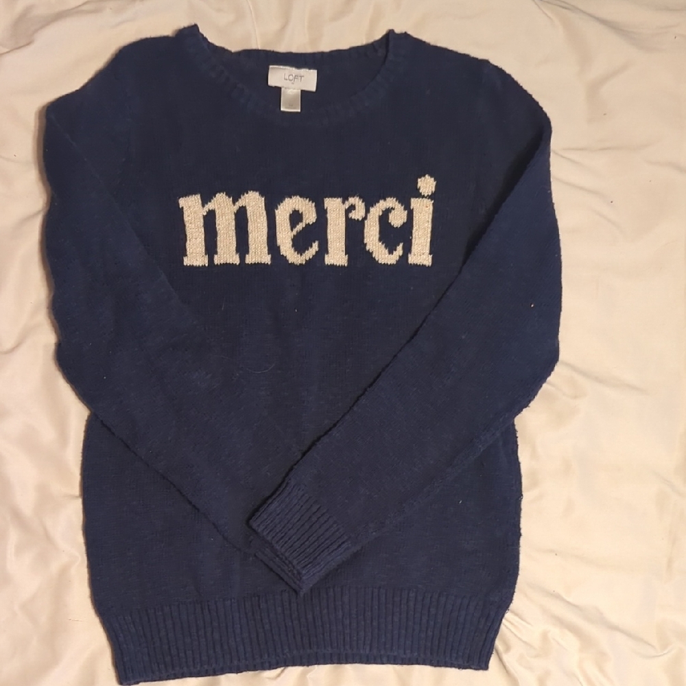 LOFT Navy Merci Crew Neck Sweater